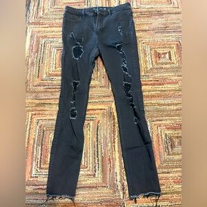 Hollister 9R High Rise Super Skinny Black Ripped Jeans Soft Stretch W29 L28